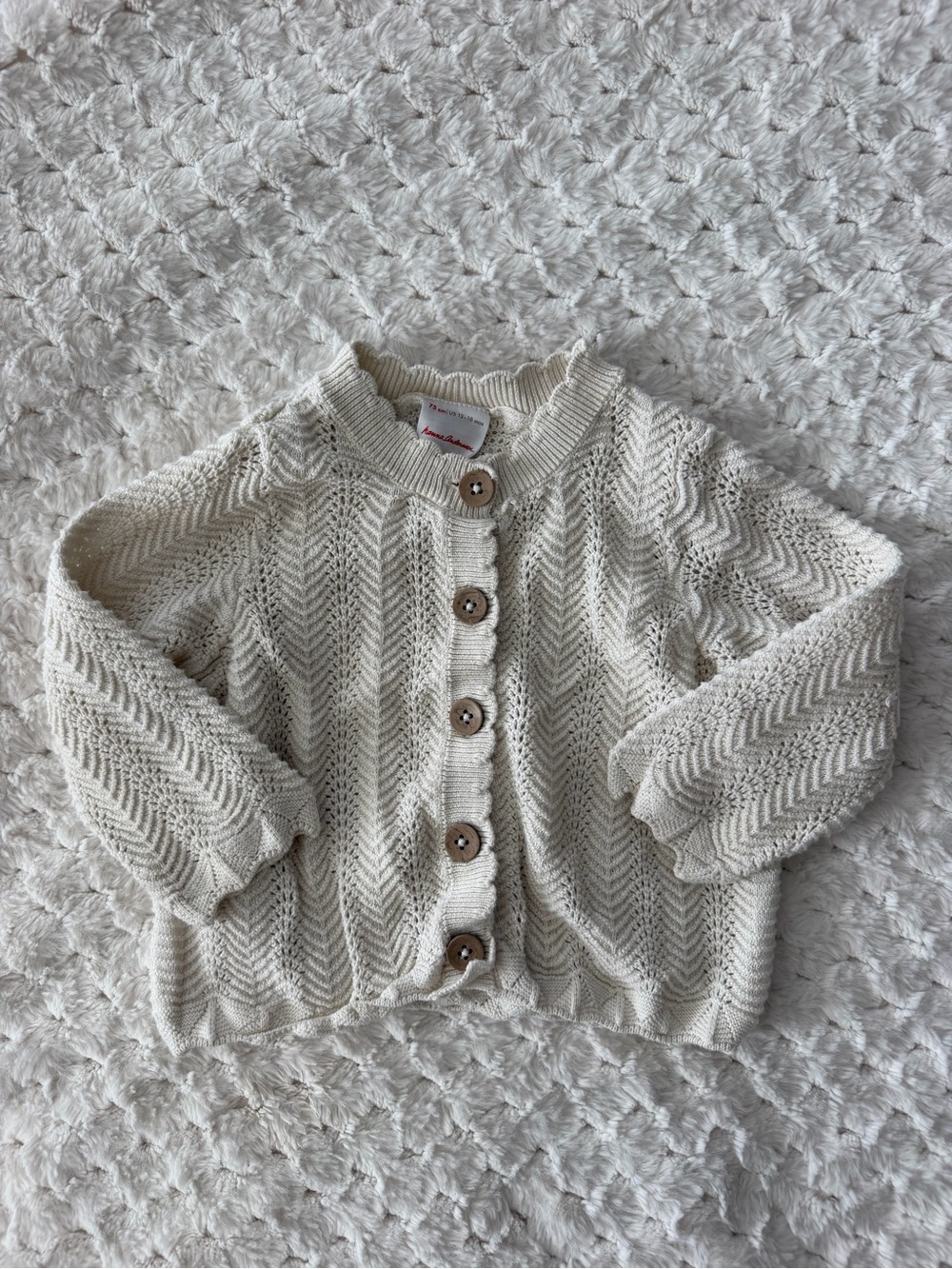 Hanna Andersson Cream Knit Baby Cardigan with Button Front